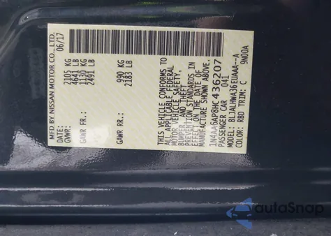 2017 Nissan Maxima 3.5 Platinum из США, поврежденный, VIN 1N4AA6AP8HC436207